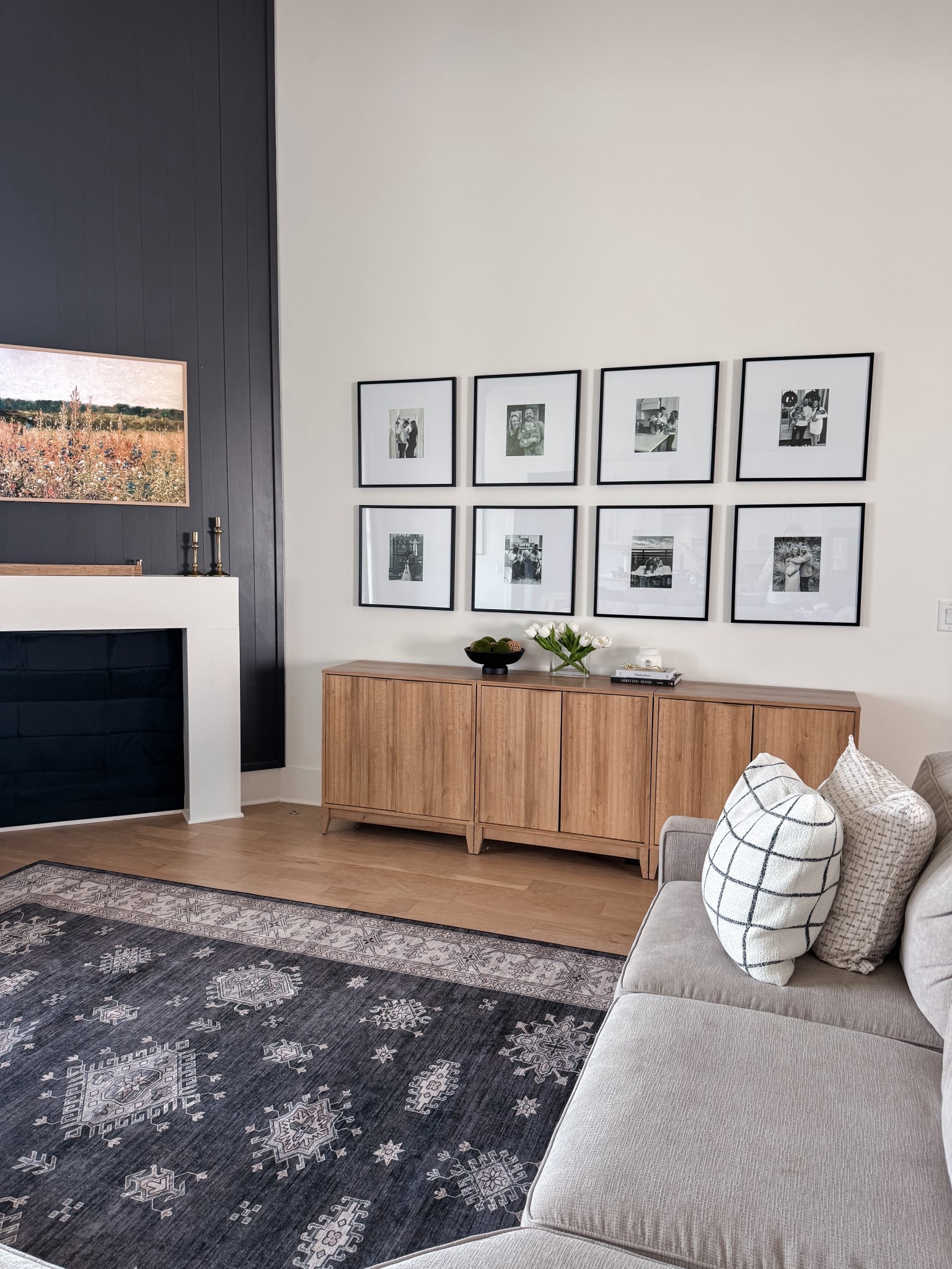 Affordable living room rug and console table /storage cabinets + gallery wall frames. Washable iron ore charcoal colored 8x10 rug. This Walmart fluted natural wood cabinet is perfect for toy storage, an entryway, or a living room sideboard— Paired with black matted gallery frames for a modern, curated look. #livingroomdecor #mediaconsole #sideboard #storagecabinet #gallerywall #walmartfurniture #budgetfriendlydecor



#LTKHome