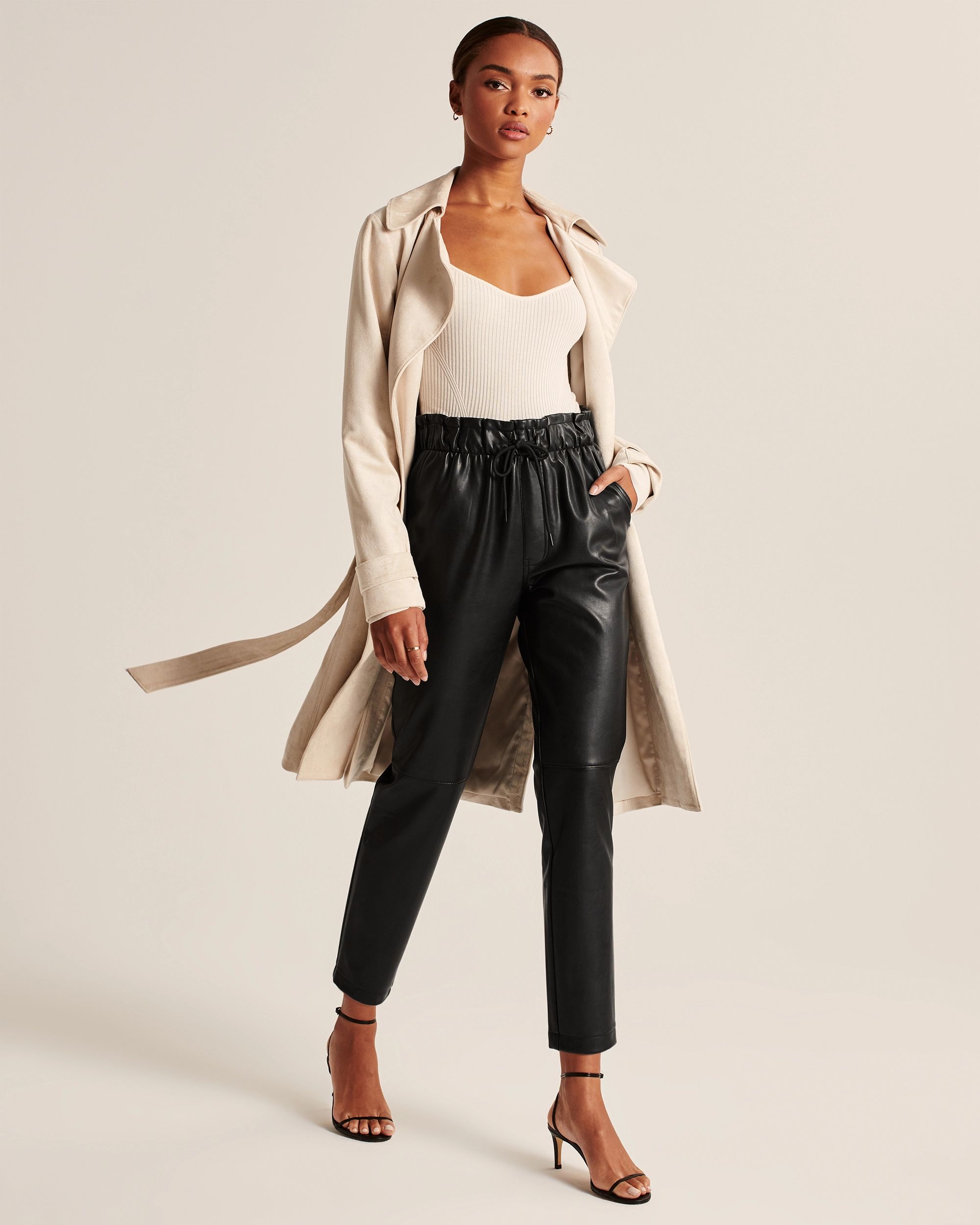 Vegan Leather Pull-On Taper Pants | Abercrombie & Fitch (US)