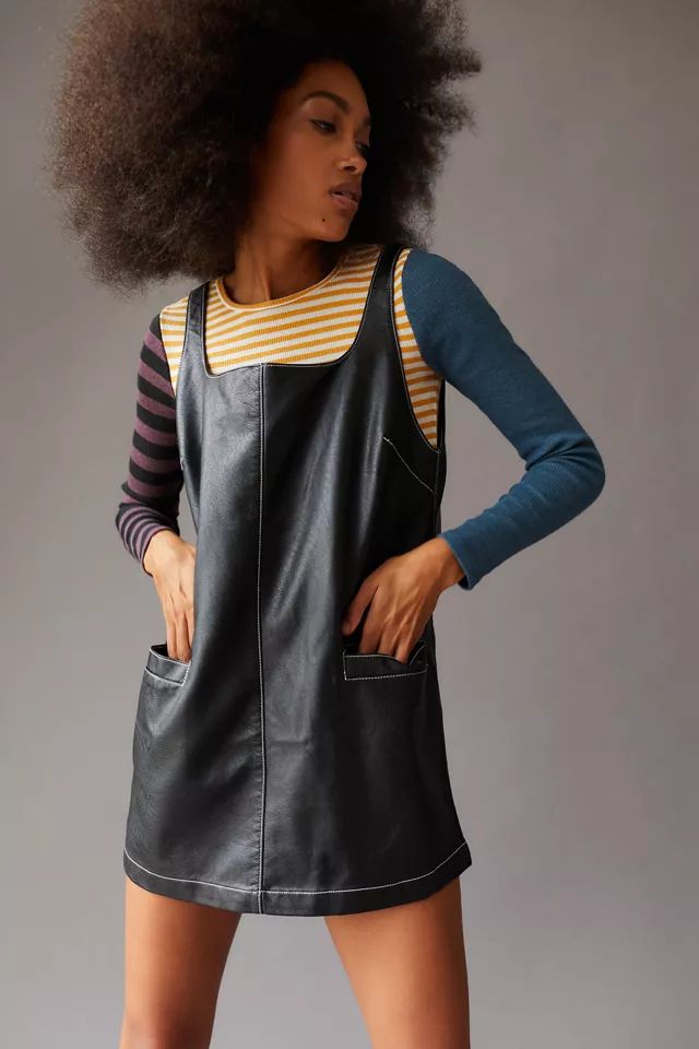 UO Domino Pleather Apron Mini Dress | Urban Outfitters (US and RoW)