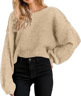 Jumppmile Women's Cropped Sweater Top Crewneck Long Sleeve Knit Fall Pullover Sweater | Amazon (US)
