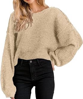 Jumppmile Women's Cropped Sweater Top Crewneck Long Sleeve Knit Fall Pullover Sweater | Amazon (US)