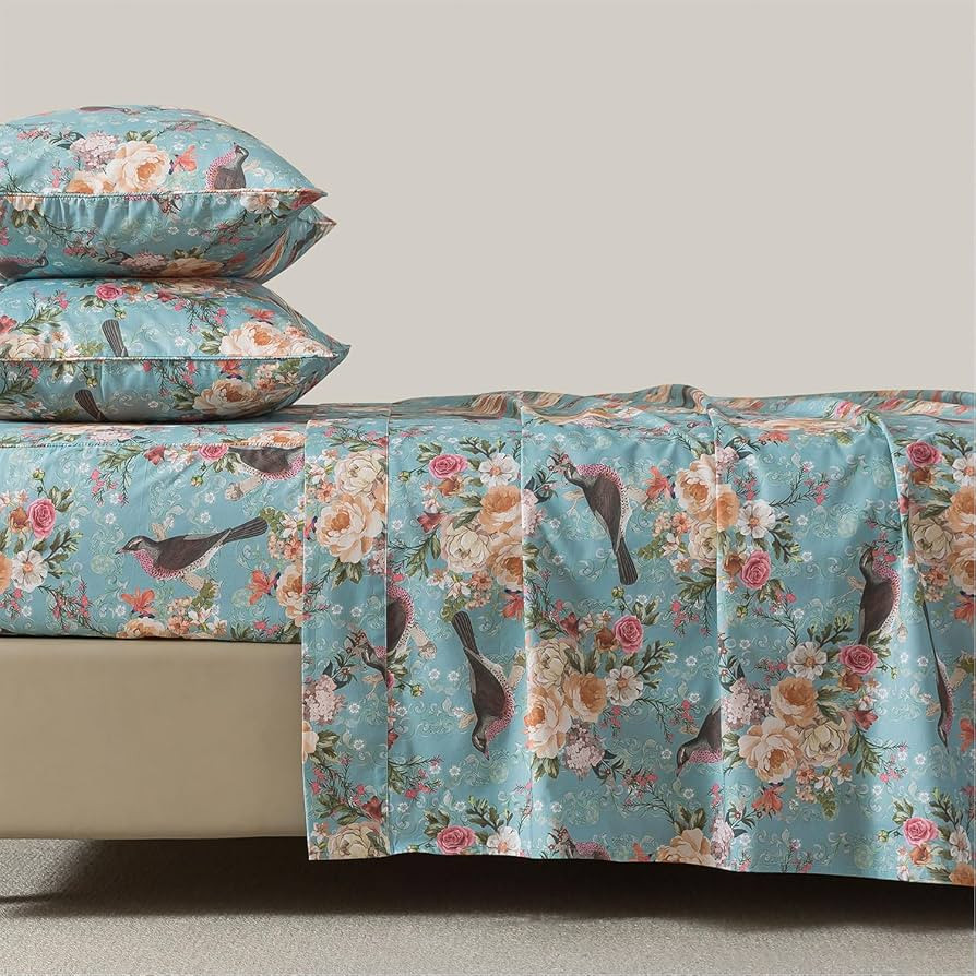 FADFAY King Size Floral Sheets Set, 100% Cotton Bed Sheets 4 Pcs with Deep Pocket Fitted Sheet, M... | Amazon (US)