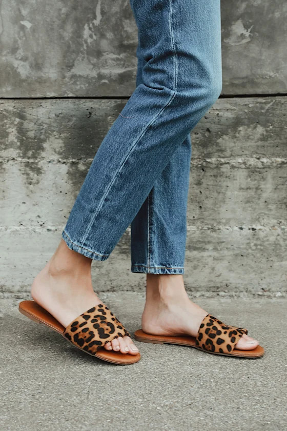 Addison Leopard Print Suede Slide Sandals | Lulus (US)