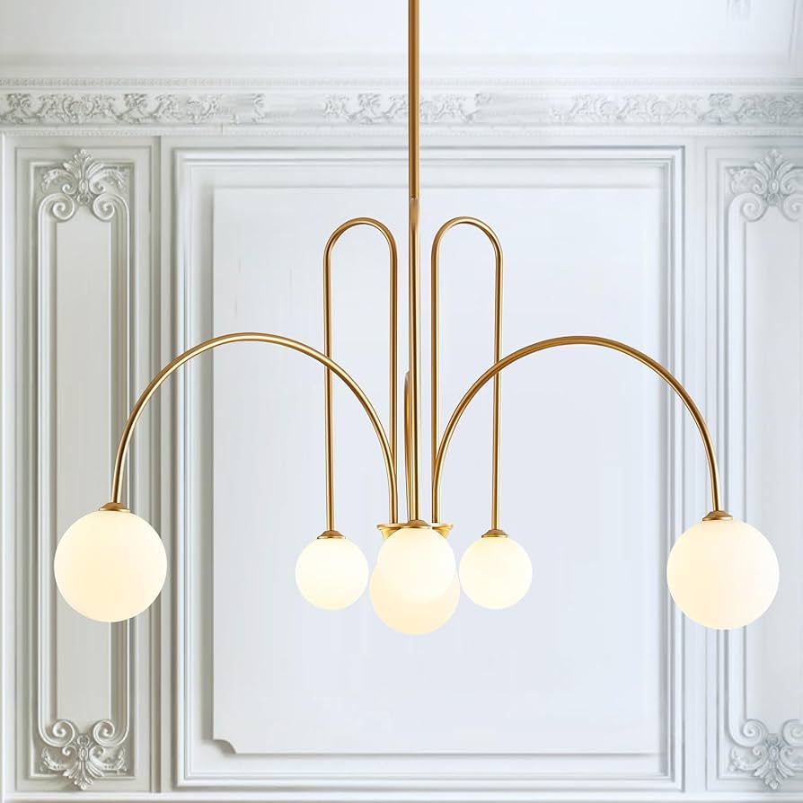 Gold Sputnik Chandelier,6 Lights Large Modern Chandelier L40”Mid Century Long Ceiling Pendant L... | Amazon (US)