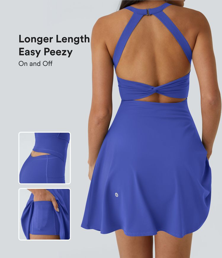Women’s Backless Twisted Flare Dance Active Dress-Longer Length-Easy Peezy Edition - Halara | HALARA