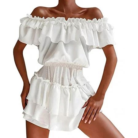 Cethrio Sun Dress- Boho Style Dresses Short Sleeve Floral Printed Dress White | Walmart (US)