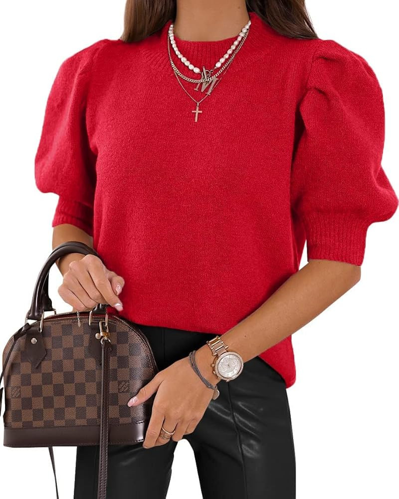 UNCLECAT Women's Puff Short Sleeve Sweaters Trendy Fall Tops Casual Pullover | Amazon (US)