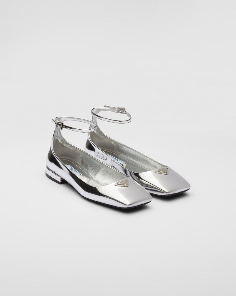 Metallic leather ballerinas | Prada Spa US
