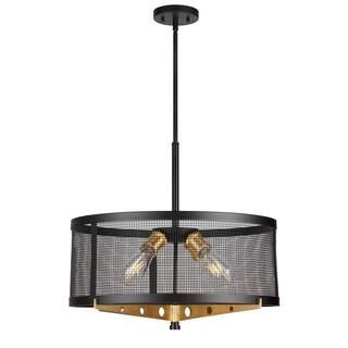 Takoma 4-Light Black and Soft Gold Wire Mesh Industrial Drum Pendant with Metal Mesh Shade 7119-0... | The Home Depot