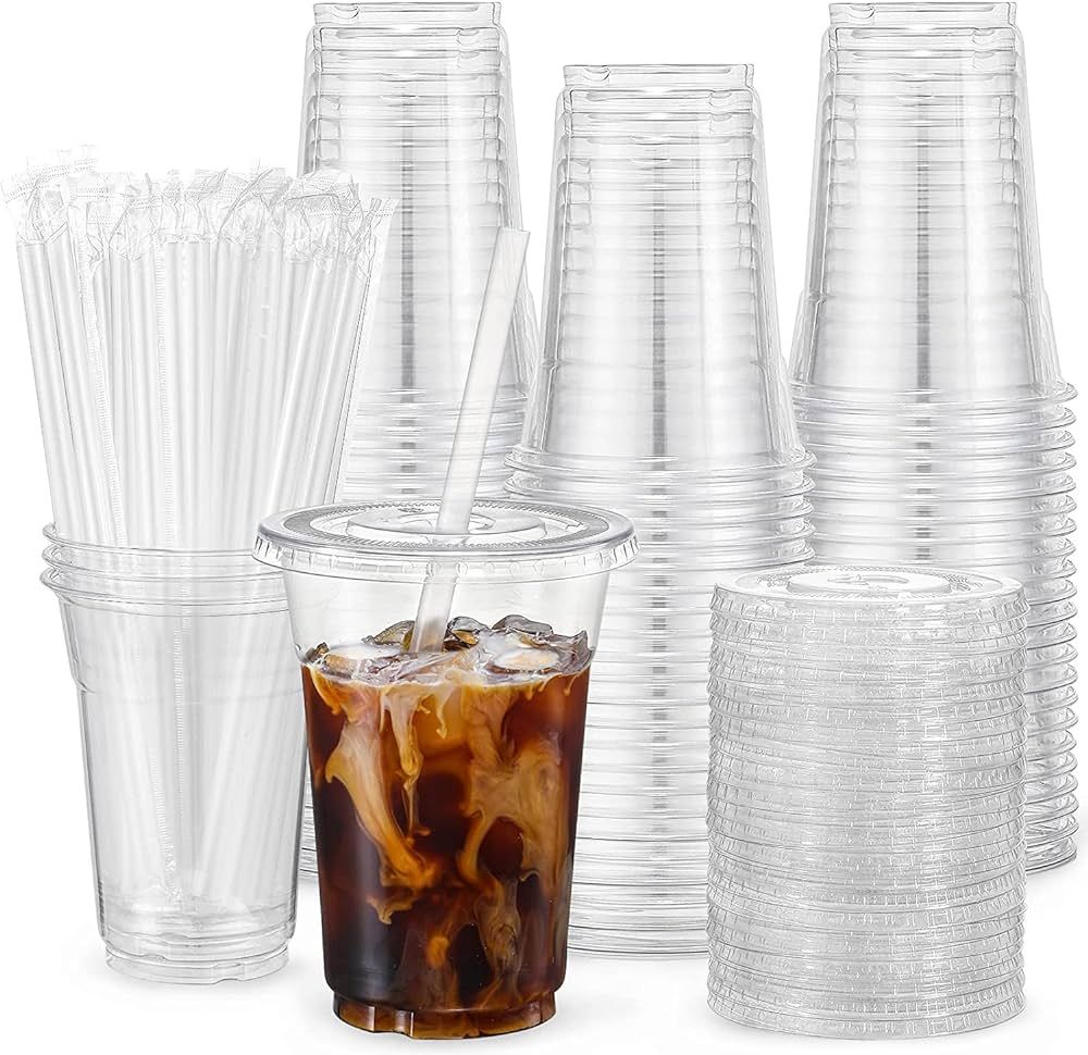 VITEVER [100 Sets - 24oz] Plastic Cups with Lids and Straws, Disposable Cups for Iced Coffee, Smo... | Amazon (US)