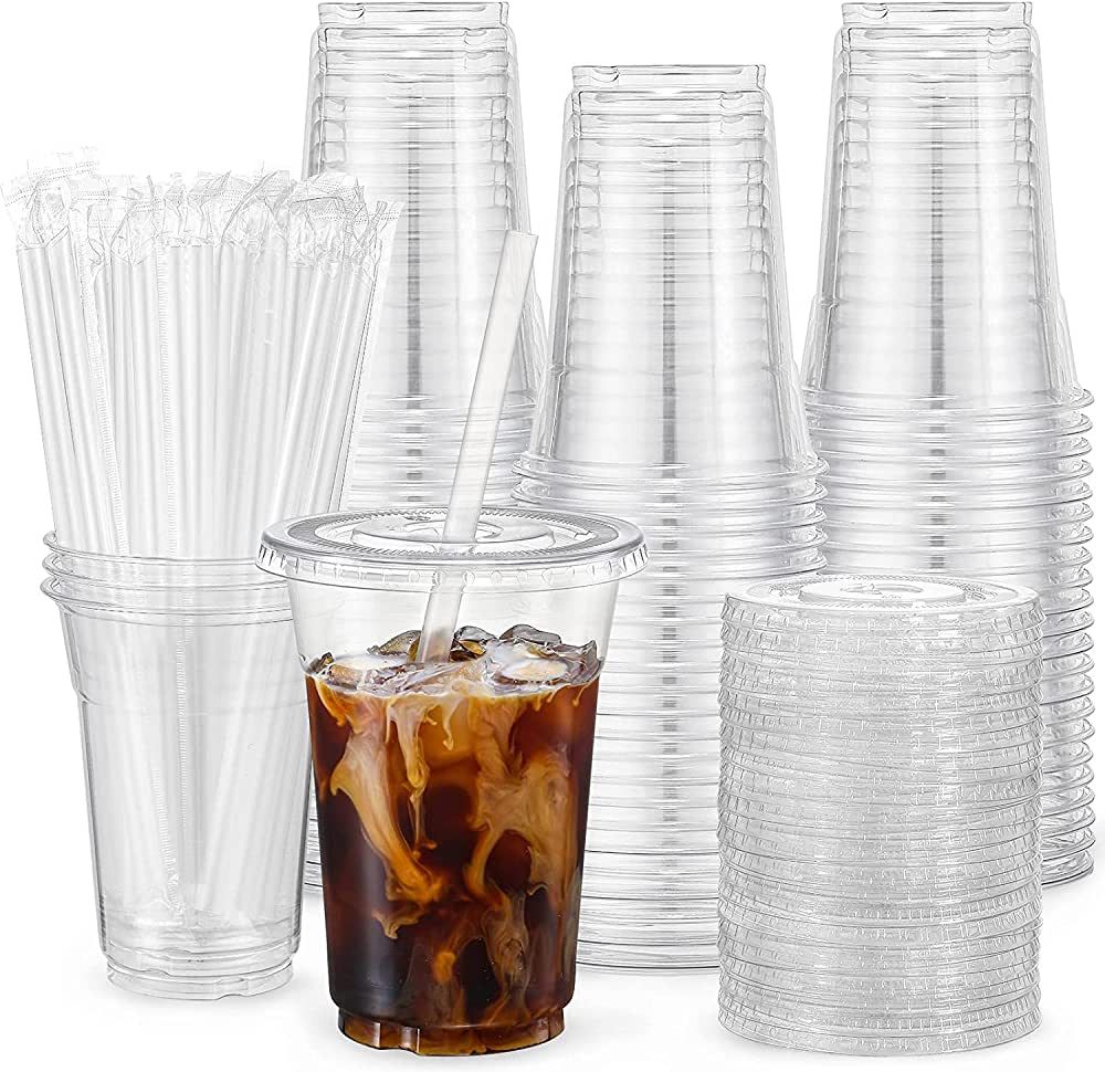 VITEVER [100 Sets - 24oz] Plastic Cups with Lids and Straws, Disposable Cups for Iced Coffee, Smo... | Amazon (US)
