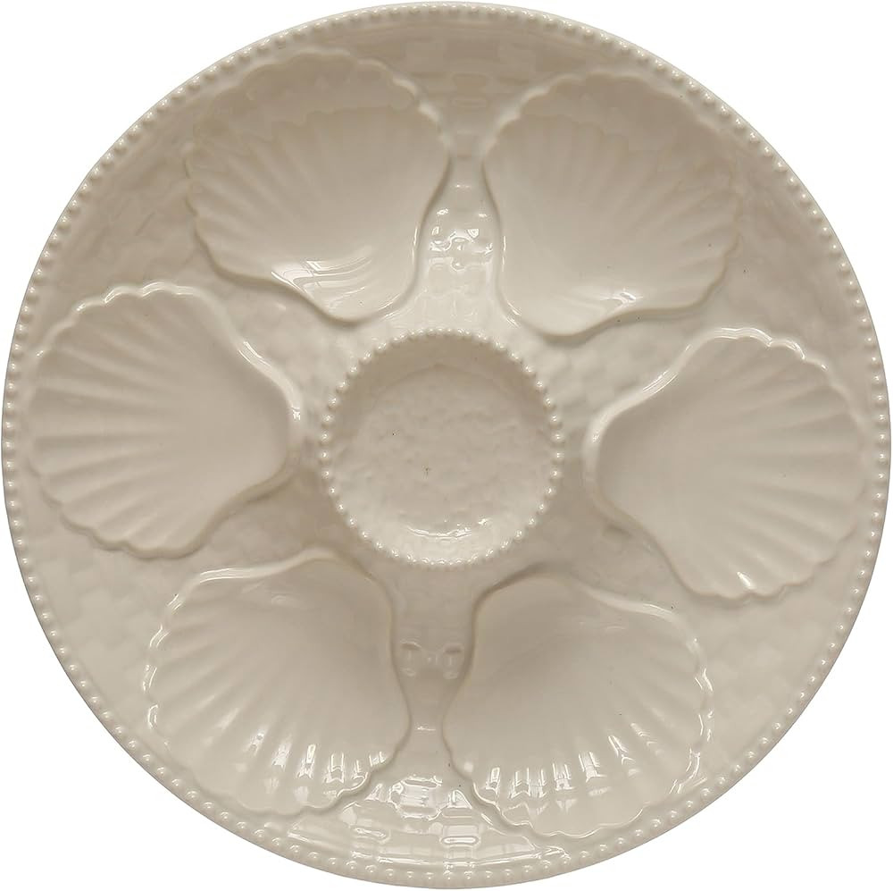 Creative Co-Op 10 Inches Round Stoneware Oyster Plate, Matte White | Amazon (US)