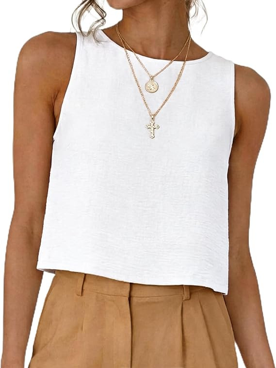 Womens Casual Crop Tank Tops 2026 Summer Beach Sleeveless Spring Tops Vacation Outfits | Amazon (US)
