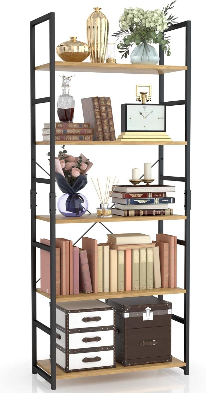 NUMENN 5 Tier Bookshelf, Tall Bookcase Shelf Storage Organizer, Modern Book Shelf for Bedroom, Li... | Amazon (US)