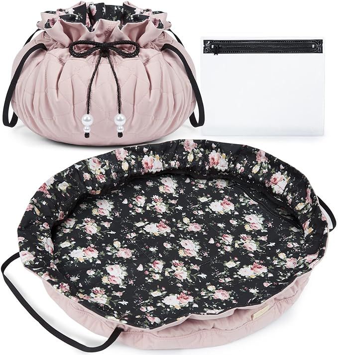Amazon.com: Drawstring Makeup Bag, BAGSMART Cosmetic Bag, Travel Makeup Organizer Case with Clear... | Amazon (US)