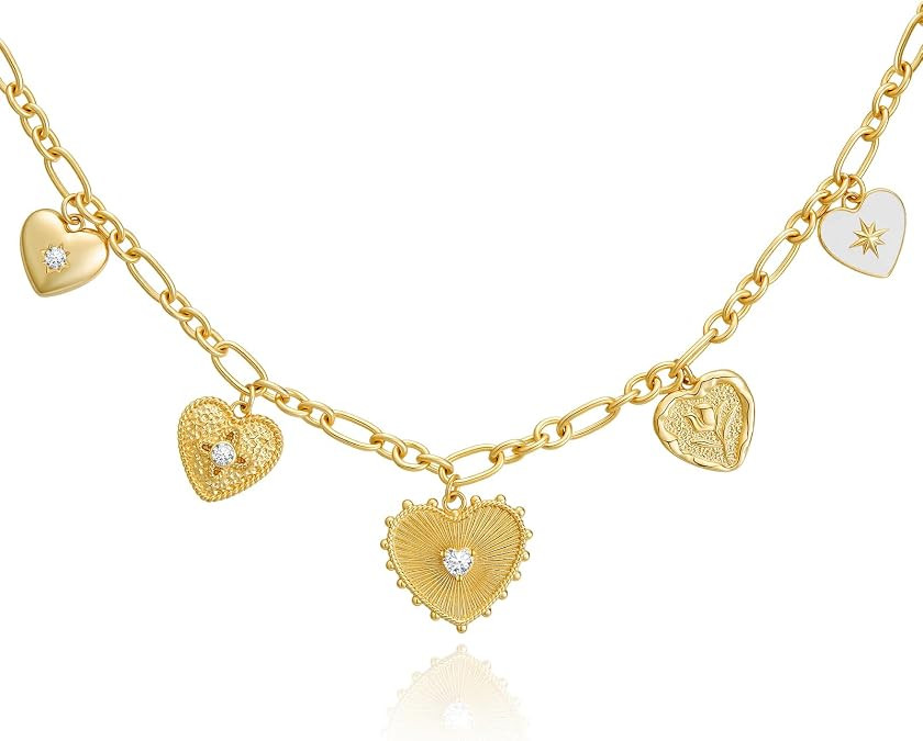 Cicy Bell 18K Gold Plated Chunky Necklace for Women | Charm Necklace, Diamond Love Heart. Sun and... | Amazon (US)