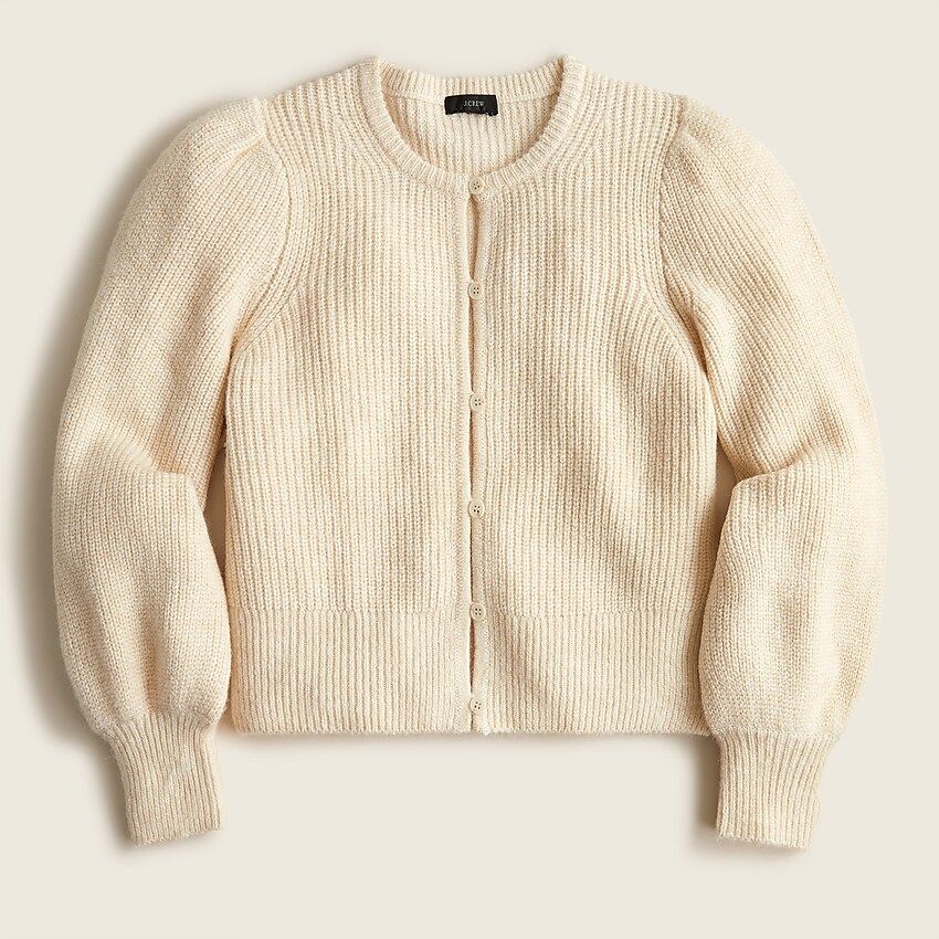 Puff-sleeve lightweight alpaca blend cardigan sweater | J.Crew US