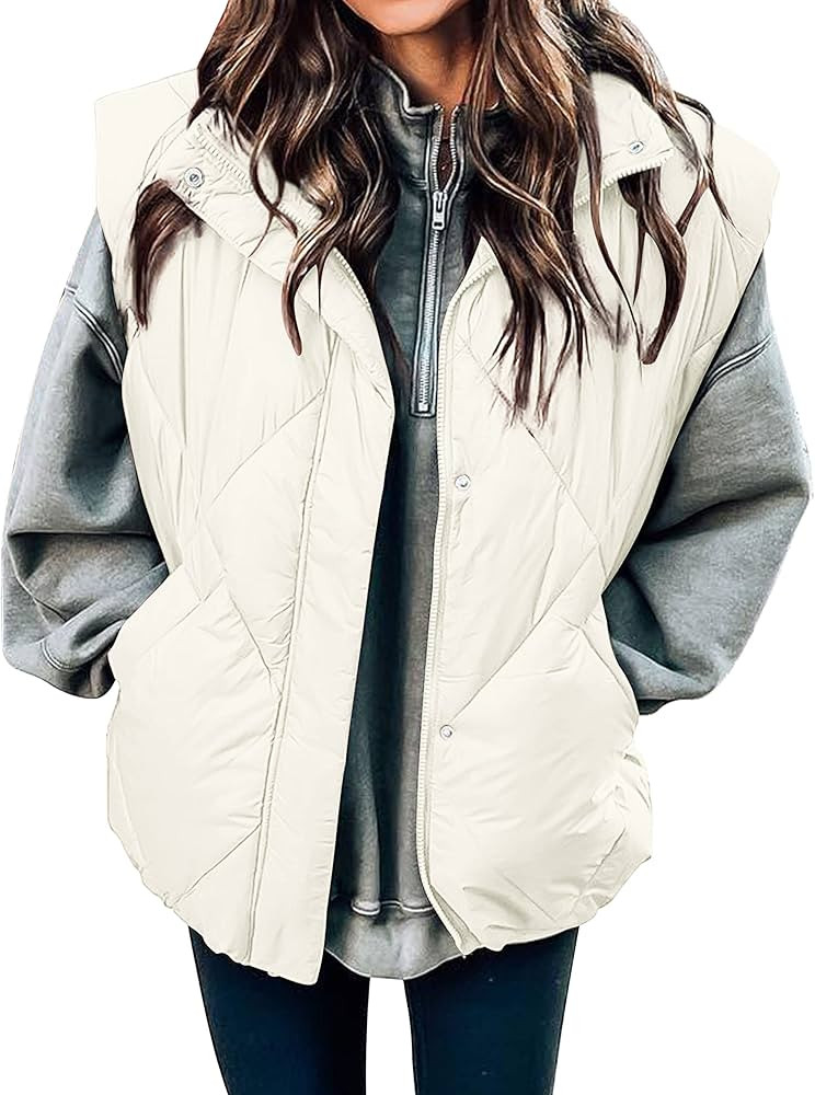 MEROKEETY Women's Winter Puffer Vest Quilted Stand Collar Zip Up Padded Gilet Coat with Pockets | Amazon (US)