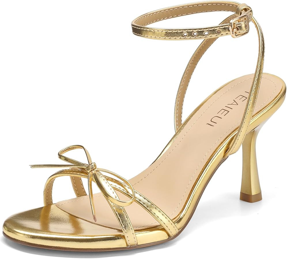 Women's Sandals Bow Kitten Heels Strappy Ankle Strap Sandals for Women Round Open Toe Comfort Dre... | Amazon (US)