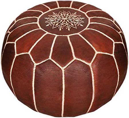 Moroccan Leather Pouf - Handmade Leather Pouffe - Luxury Dark Brown Pouf - Ottoman Footstool Hass... | Amazon (US)