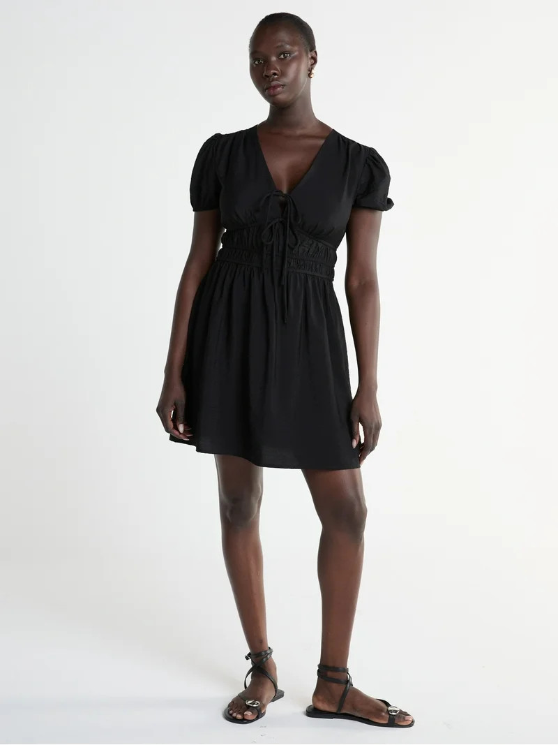 Scoop Women’s Mini Tie Dress with Puff Sleeves, Sizes XS-XXL | Walmart (US)