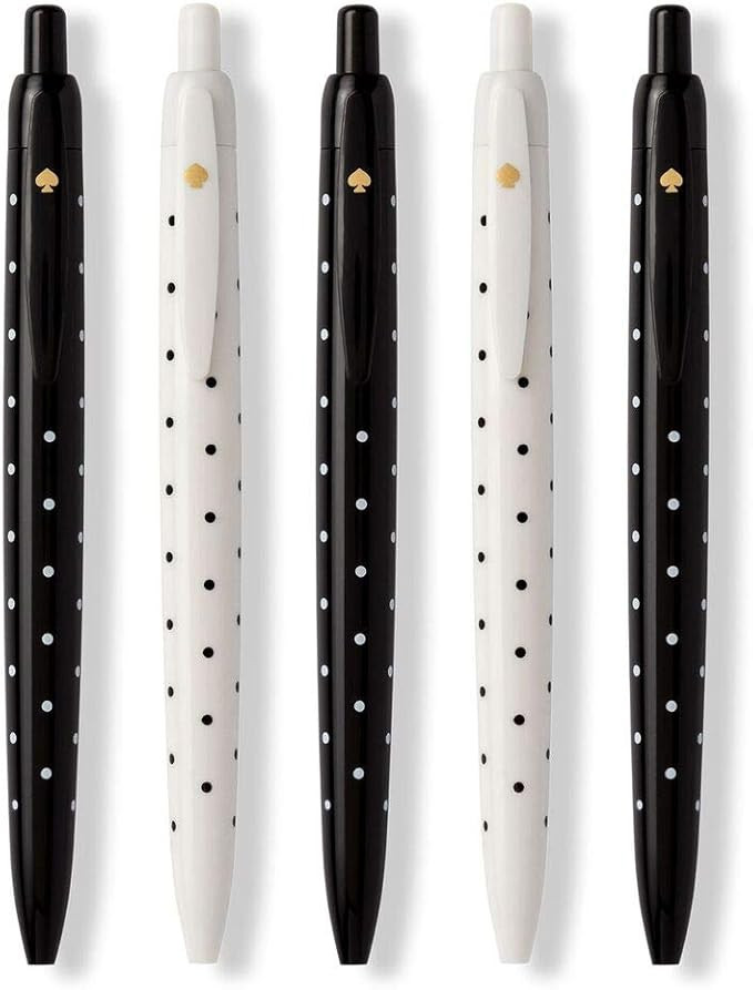kate spade new york Black Ink Pen Set of 5, Polka Dot Retractable Pens, Cute Plastic Click Pens, ... | Amazon (US)