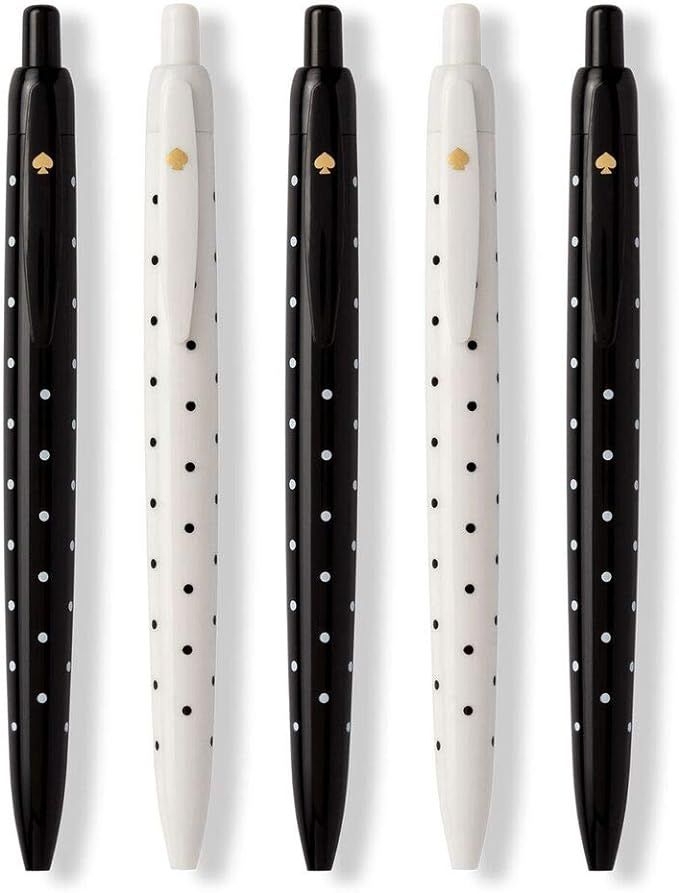 Kate Spade New York Black Ink Pen Set of 5, Smooth Plastic Click Pens, Black Dots | Amazon (US)