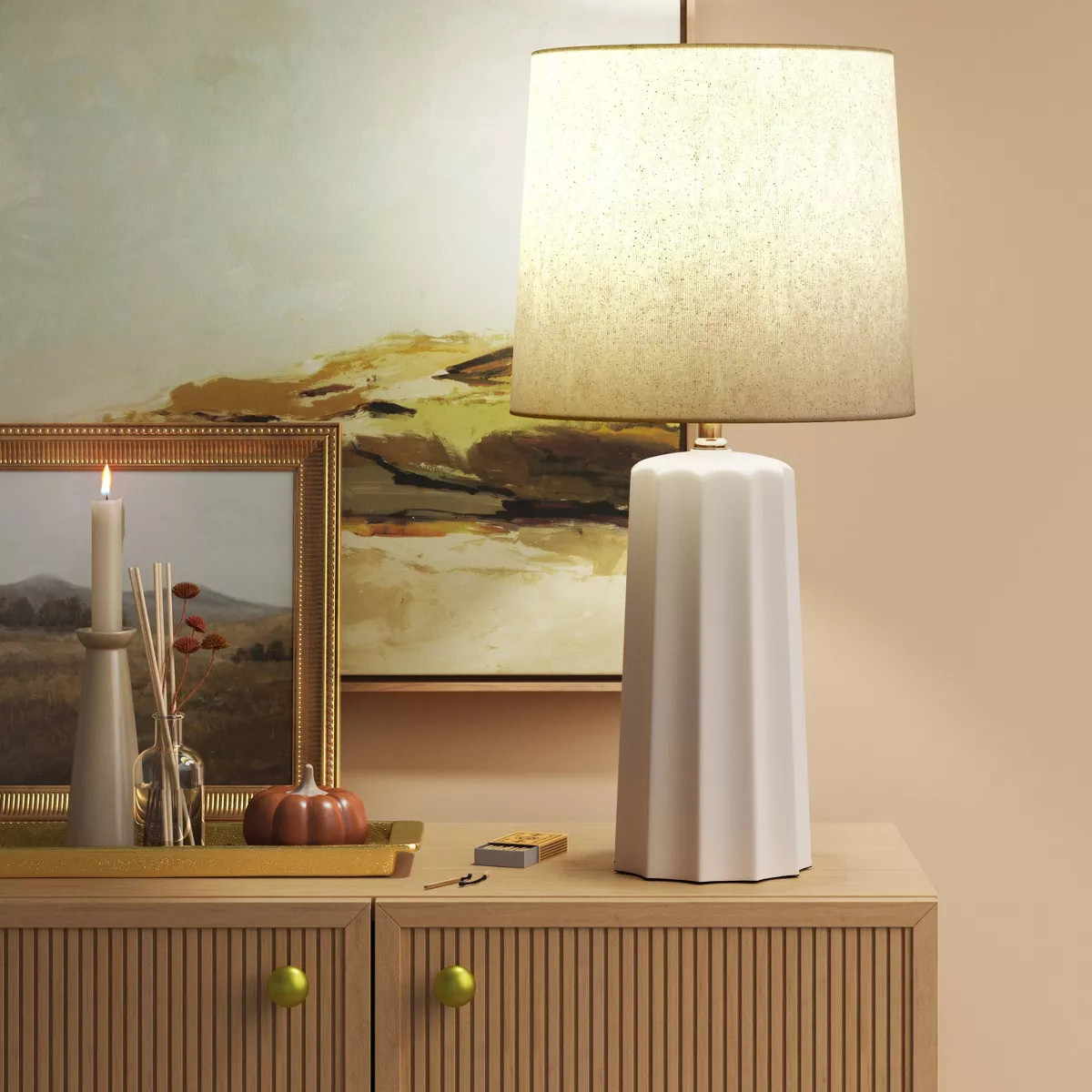 24.75"x13" Ribbed Ceramic Table Lamp Cream - Threshold™: Bedside, Nightstand, No Assembly Requi... | Target