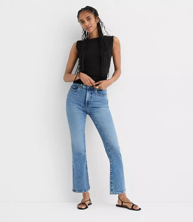 Rivete Petite Curvy High Rise Kick Crop Jeans in Authentic Mid Vintage Wash | LOFT