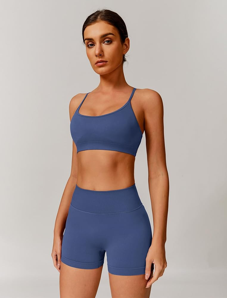 ABOCIW Womens Seamless Workout Sets Backless Sports Bra Scrunch Butt High Waist Gym Shorts 2 Piec... | Amazon (US)