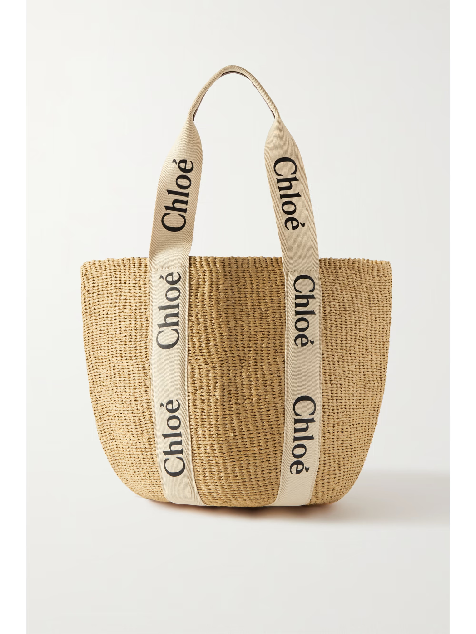 Woody large printed canvas and leather-trimmed raffia tote | NET-A-PORTER (US)
