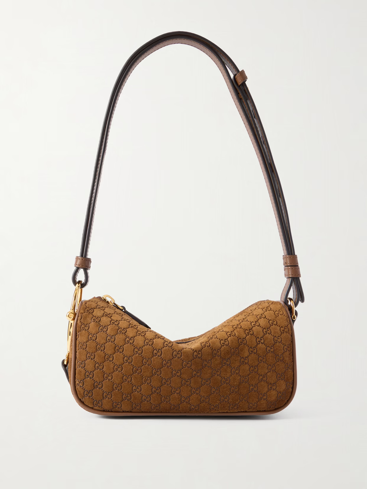 Gucci - Logo-debossed Leather-trimmed Suede Shoulder Bag - Brown | NET-A-PORTER (US)