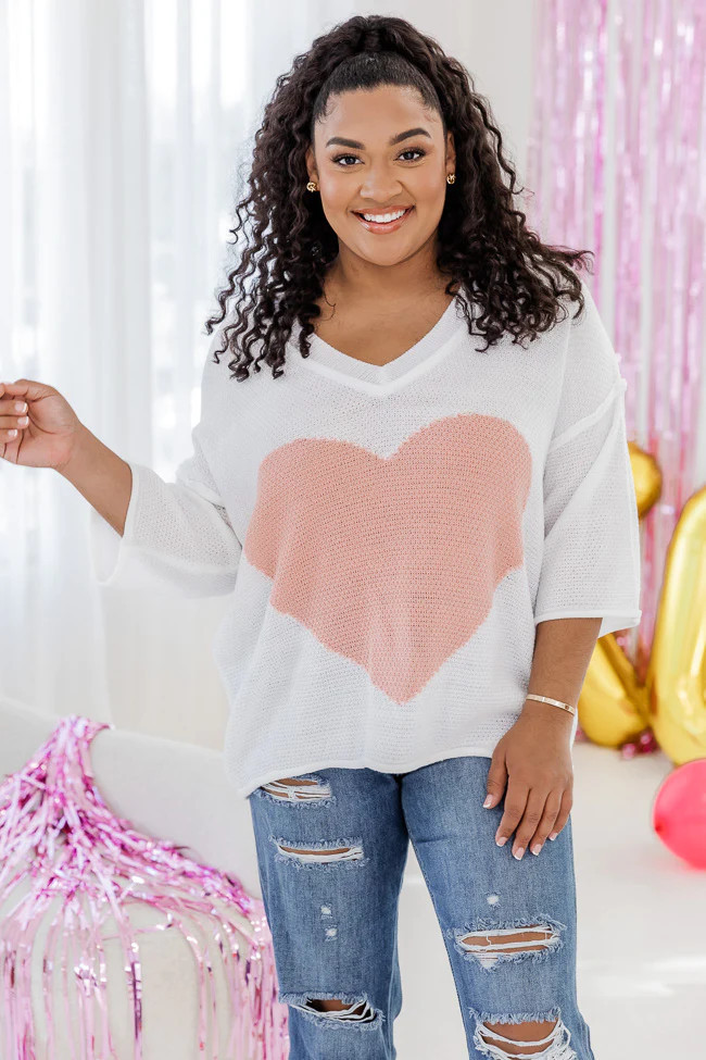 Whatever It Is Ivory And Pink Heart Sweater | Pink Lily
