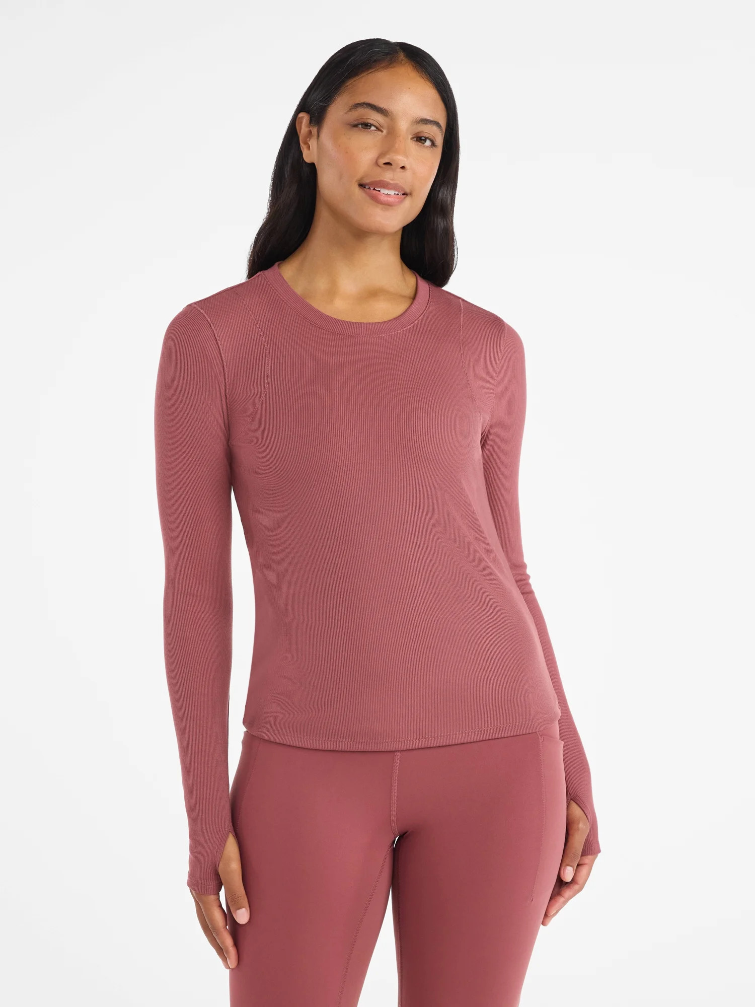 Avia Women's Rib Seamed Tee with Long Sleeves, Sizes XS-XXXL | Walmart (US)
