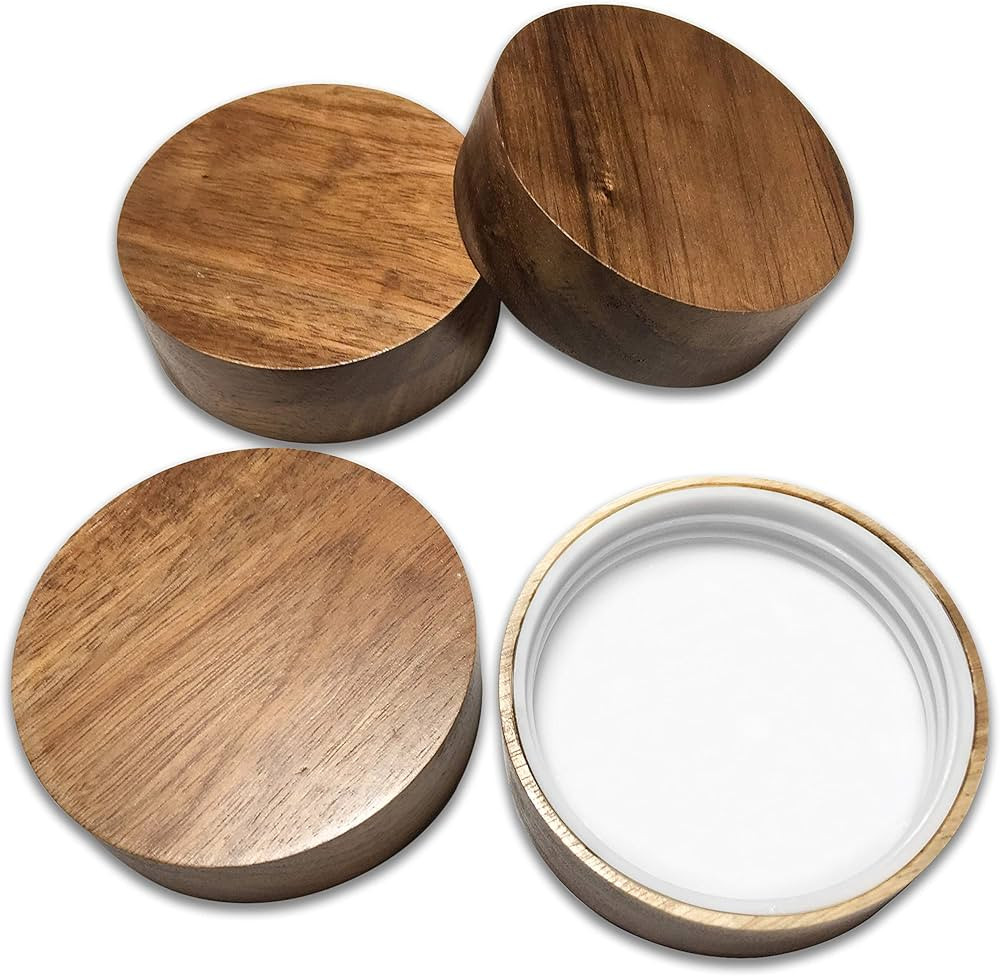 Kitchen Charisma Wooden 4 Mason Jar Lids Wide Mouth (Acacia Wood) - Custom Molded Screw Top Mason... | Amazon (US)