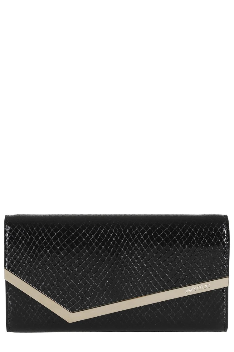 Snake-Print Leather Clutch With Gold Accents | Shop Simon
