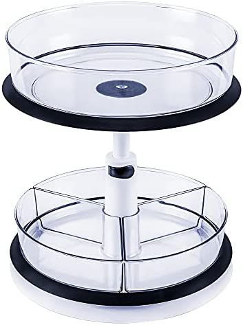 2 Tier Lazy Susan Turntable Height Adjustable Spice Rack Pantry Cabinet Organizer With Removable ... | Amazon (US)