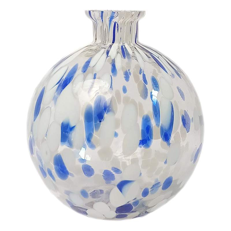 Blue & White Frit Glass Vase, 7" | At Home