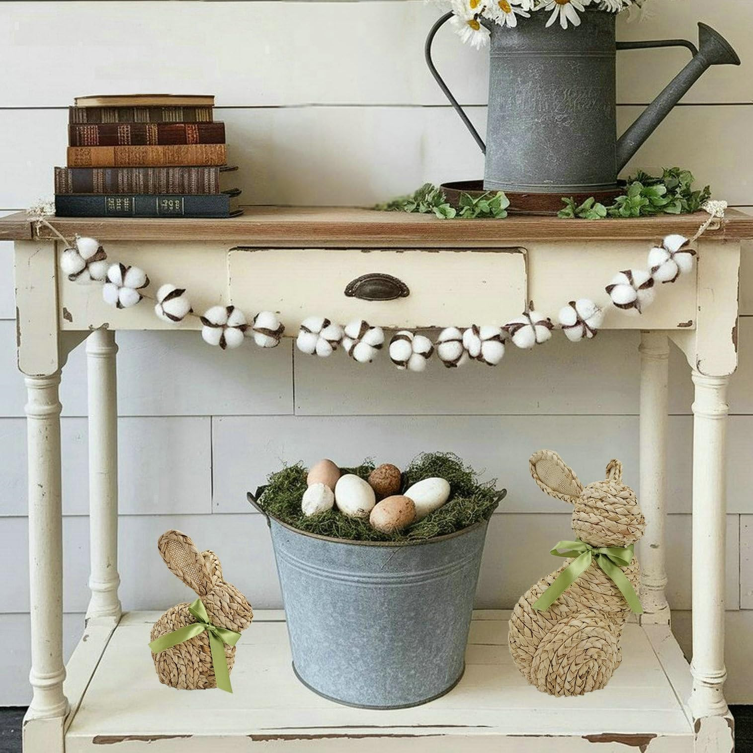 naturevibe 12/9 Inches Cornhusk Bunny Easter Decor,Set of 2 Natural Woven Bunny Figurine w Spring... | Amazon (US)