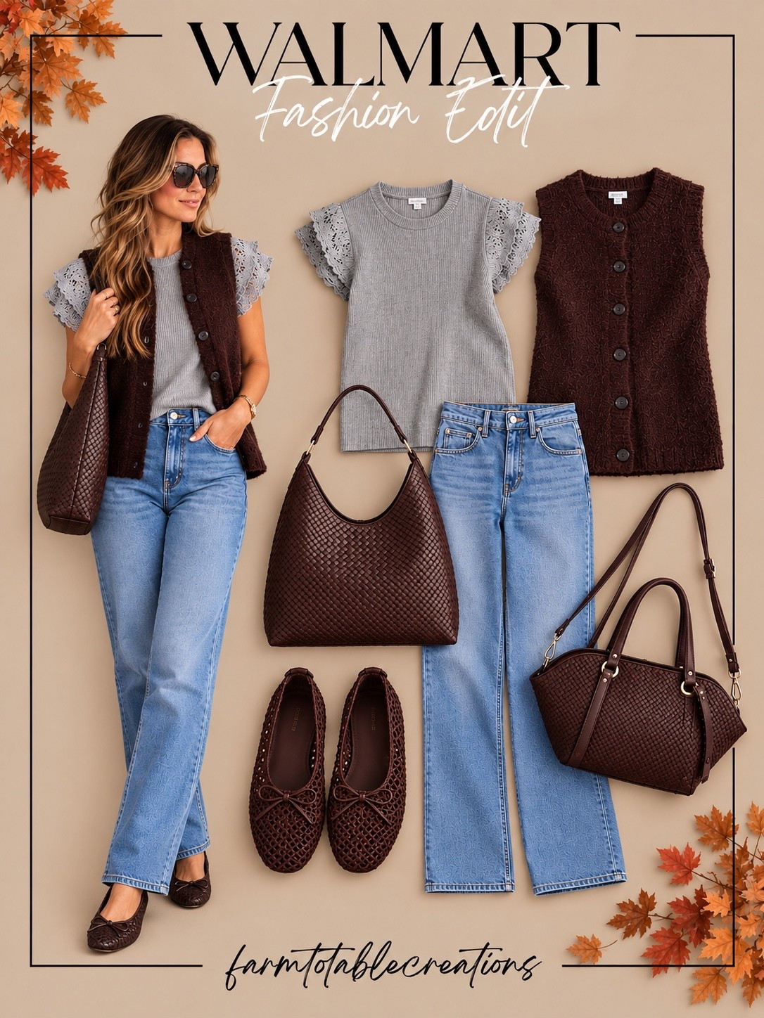 Walmart Chocolate Brown Fall Fashion 🤎

Chocolate brown is having such a moment for fall, and these Walmart finds make it so easy to wear! The mix of relaxed denim, feminine knit details, a cozy textured vest and rich brown accessories gives you that elevated fall look while still feeling casual and wearable.

Follow @farmtotablecreations on Instagram for more cozy home finds and trending decor.

I’m loving the woven handbags and crochet ballet flats paired with the lighter denim—they add so much texture without making the outfit feel heavy. Mix and match these pieces for errands, lunch dates, casual workdays or an easy weekend fall outfit.

#LTKStyle #WalmartStyle #WalmartFinds #WalmartFashion #WalmartFashionFinds #FallFashion #FallOutfit #FallStyle #ChocolateBrown #BrownOutfit #AffordableFashion #CasualStyle #EverydayStyle #FallWardrobe #LTKFinds

#LTKOver40 #LTKSeasonal #LTKmomlife