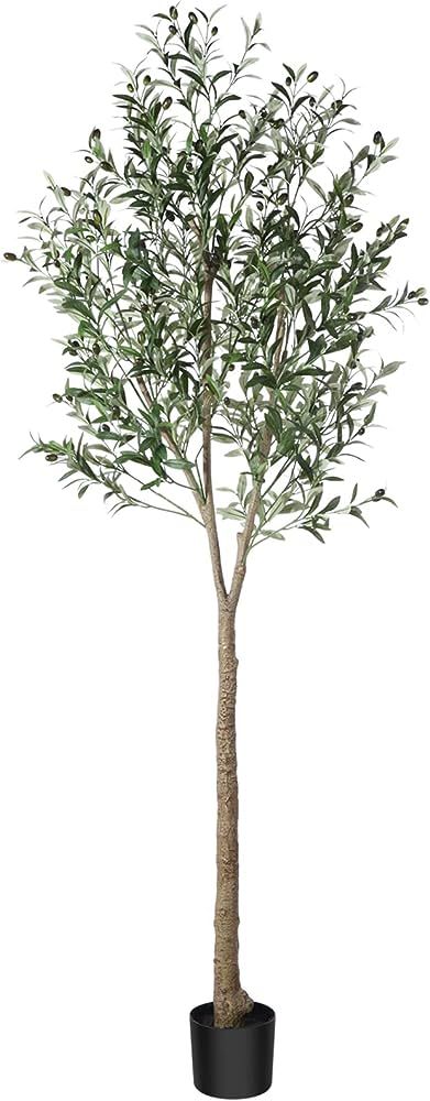 CROSOFMI Artificial Olive Tree Plant 83"（7Ft） Fake Topiary Silk Tree, Perfect Faux Plants in Pot for | Amazon (US)