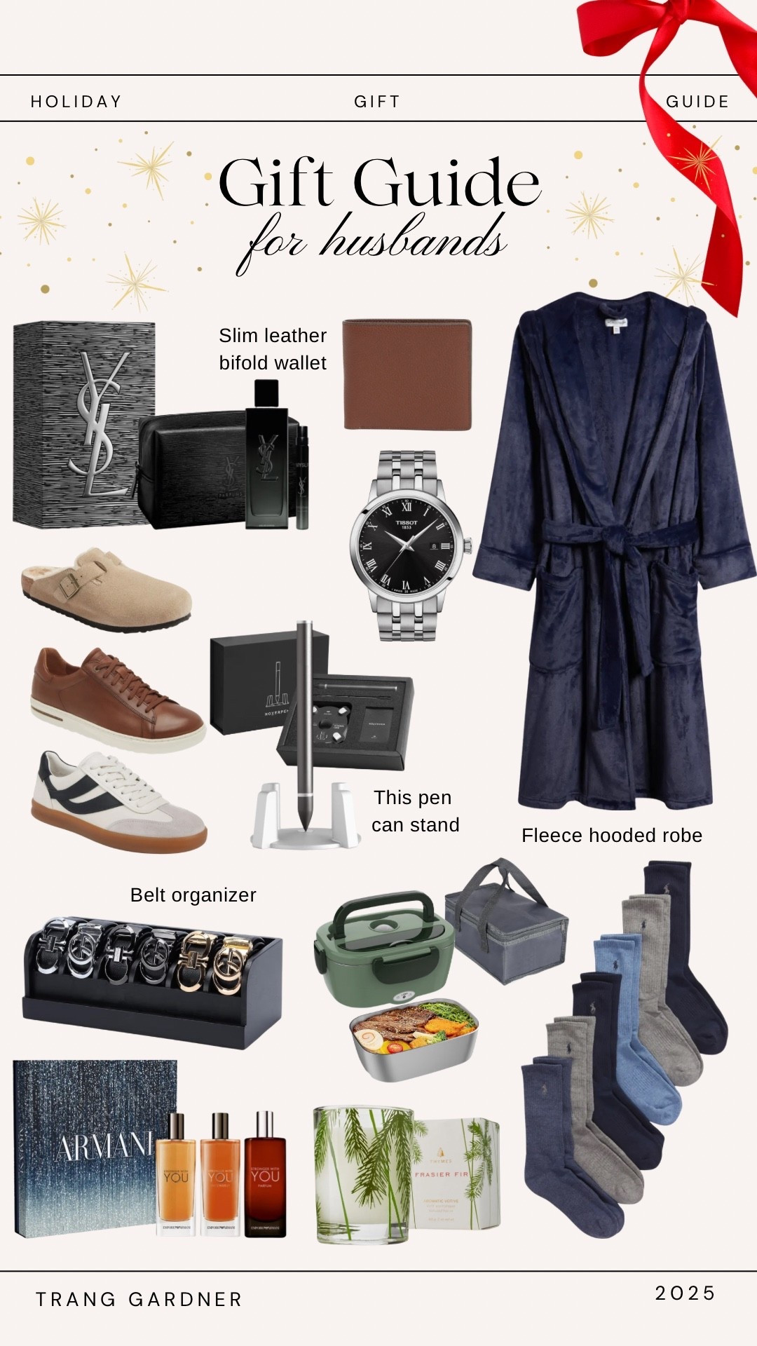 Gift guide for men, shoes, watch, robe, socks, wallet, electric lunch box, floating pen, belt organizer 

#LTKTravel #LTKHoliday #LTKGiftGuide