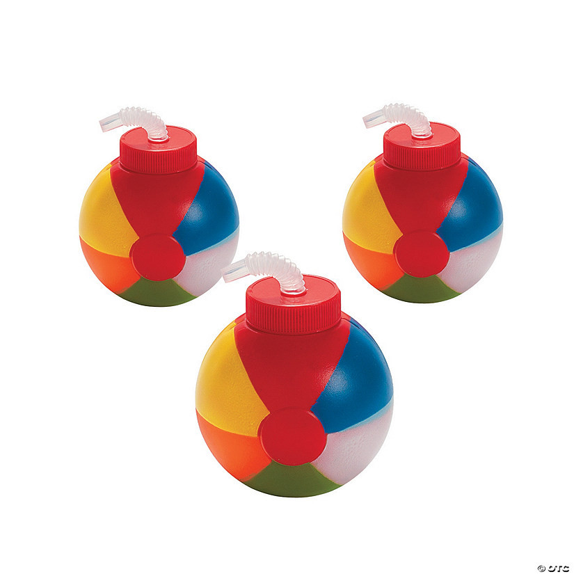 23 oz. Beach Ball-Shaped Reusable BPA-Free Plastic Cups with Lids & Straws - 12 Ct. | Oriental Trading Company