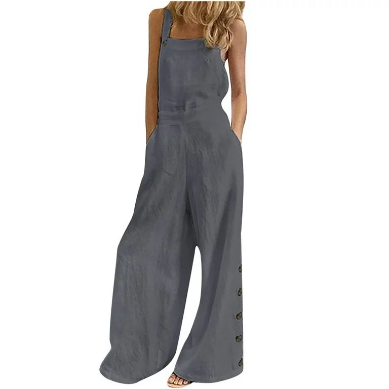 Ichuanyi Women Loose Jumpsuit Casual Suspender Pants Wide Leg Solid Buttons Overalls | Walmart (US)