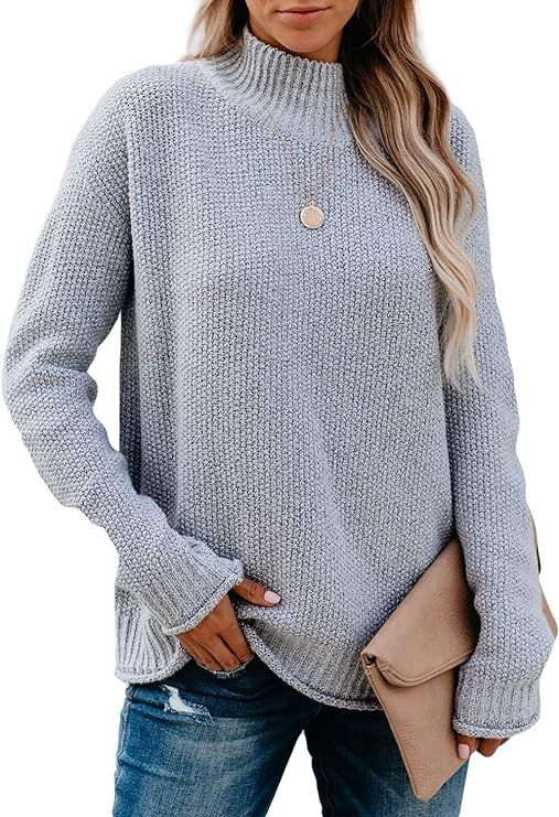 LOLONG Women's Turtleneck Sweaters Long Sleeve Solid Loose Knitted Pullover Tops | Amazon (US)
