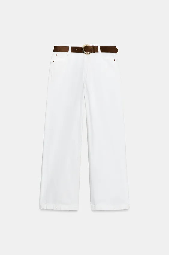 HIGH-WAIST WIDE-LEG CROPPED BELTED JEANS | Zara UK
