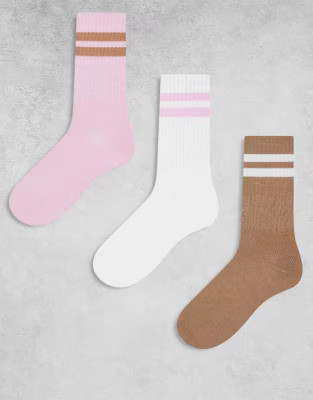 JJXX 3 pack sports socks in pink mix | ASOS | ASOS (Global)