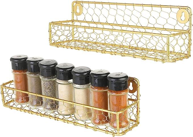 Amazon.com: MyGift Brass Tone Chicken Wire Metal Wall Spice Rack, 12 Inch Hanging Kitchen Seasoni... | Amazon (US)