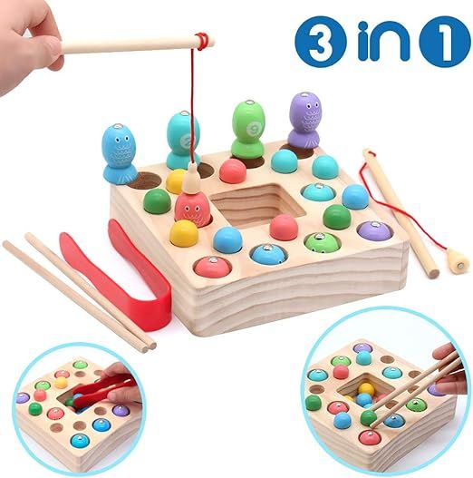 Montessori Toys for Toddlers Wooden Fishing Game Fine Motor Skill Learning Magnet Fishing Pole Cl... | Amazon (US)