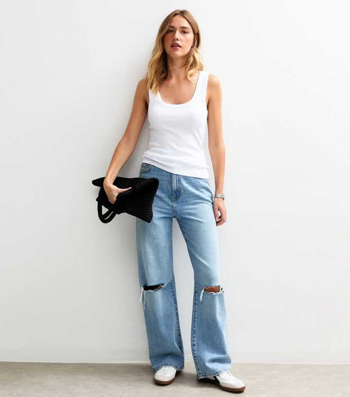White Wide Strap Scoop Neck Ribbed Vest | New Look | New Look (UK)